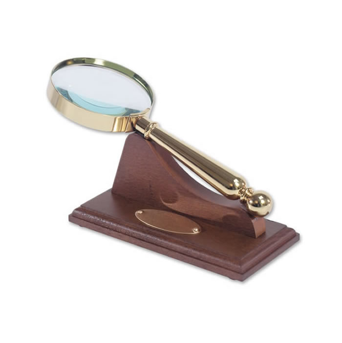 Gold Plated Magnifying Glass With Wooden Stand