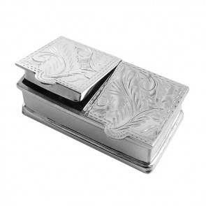 Sterling Silver 2 Piece Rectangle Engraved Pattern Pill Box