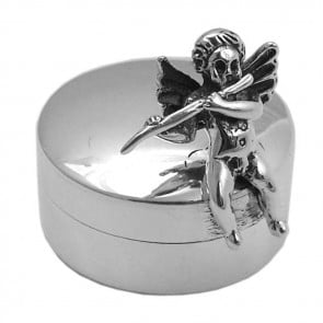 Sterling Silver Fairy With Flute Pill Box