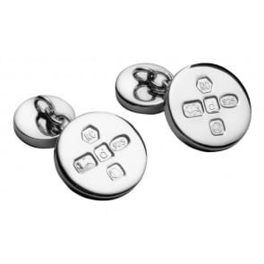 Sterling Silver Round With Chain Cufflinks