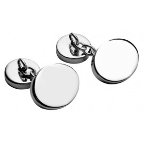 Sterling Silver Plain Oval With Chain Cufflinks