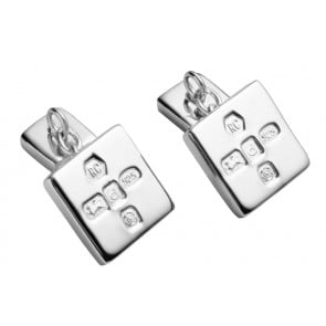 Sterling Silver Square With Chain Cufflinks