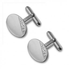 Sterling Silver Hand Engraved Oval Cufflinks