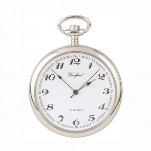 Chrome Moondial Spring Wound Pocket Watch With Chain