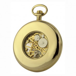 Gold Plated Spring Wound Plain Pocket Watch With Chain