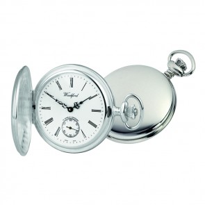 Sterling Silver Simple Swiss Unitas Movement Pocket Watch With Albert Chain