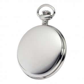 Simple Chrome Quartz Pocket Watch With Chain