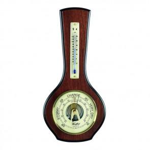 Bottle Shaped Veneered Barometer And Thermometer