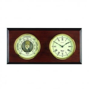 Rectangle Shaped Veneered Barometer And Clock