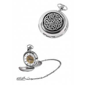 Chrome Celtic Knot Spring Wound Skeleton Chain And Pocket Watch