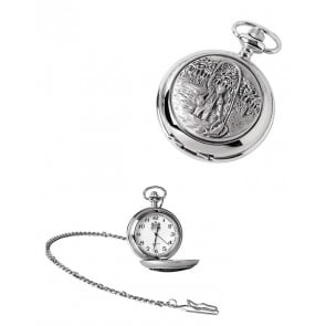 Chrome Fisherman Quartz Pocket Watch With Chain