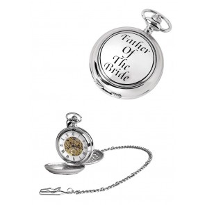 Chrome Brides Father Spring Wound Skeleton Pocket Watch With Chain