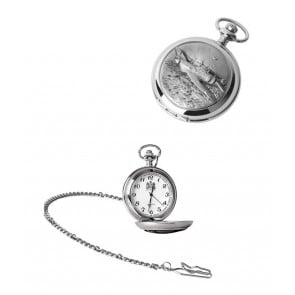 Chrome Spitfire Quartz Pocket Watch With Chain