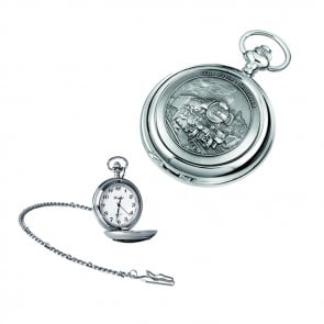 Chrome Train Quartz Pocket Watch With Chain