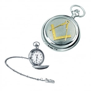 Chrome Gold Look Masonic Quartz Pocket Watch With Chain