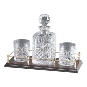 Crystal And Brass Whisky Decanter And 2 Glass Set