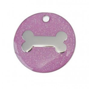 Pink Bone Glitter Dog Pet Tag