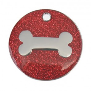 Red Bone Glitter Dog Pet Tag