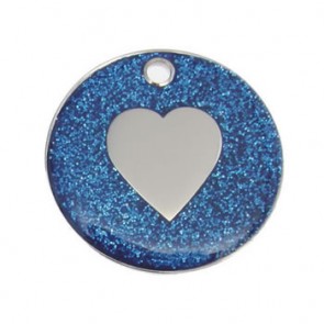 Dark Blue Heart Glitter Dog Pet Tag