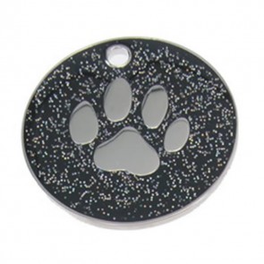 Black Paw Glitter Dog Pet Tag