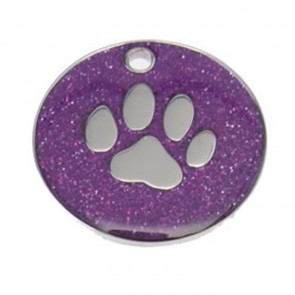 Purple Paw Glitter Dog Pet Tag