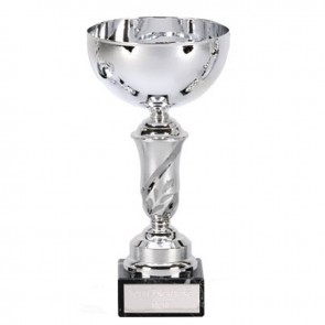 6 Inch Silver Floral Stem Emblem Trophy Cup