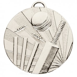 50mm Silver Bat & Wicket Cricket Target Medal