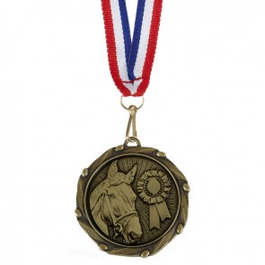 45mm Bronze Horse Head & Rosette Horse Riding Combo Medal