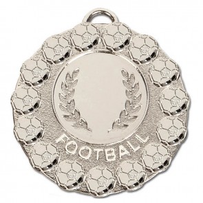50mm Silver Wreath & Ball Border Football Fiesta Medal
