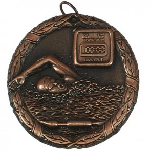 50mm Bronze Swimmer & Timer Swimming Laurel Medal