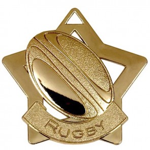 60mm Gold Mini Star Rugby Medal