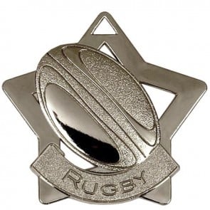 60mm Silver Mini Star Rugby Medal