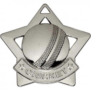 60mm Silver Mini Star Cricket Medal