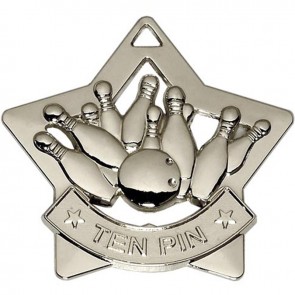 60mm Silver Mini Star Ten Pin Medal