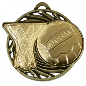 50mm Gold Ball & net Netball Vortex Medal