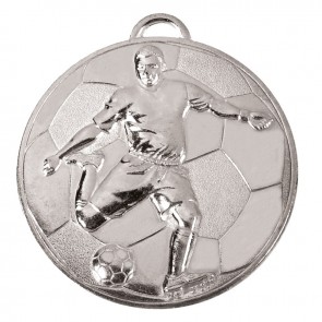 60mm Silver Detailed Player on Ball Football Helix Medal