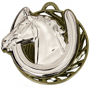 50mm Silver Horse Head & Shoe Horse Riding Vortex Medal