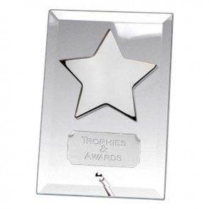 5 Inch Silver Star Crest Glass Plaque