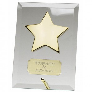 5 Inch Gold Star Crest Glass Plaque