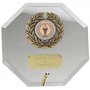 5 Inch Laurel Octagonal Jade Glass Award