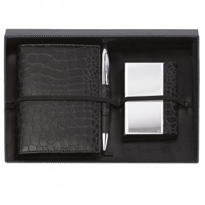 9 x 7 Inch Black Notebook Card Case & Pen Scribe Gift Set