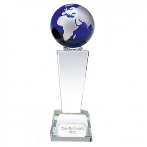 7 Inch Blue Globe & Clear Tower Unite Crystal Award
