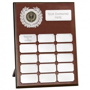 9 Inch Mahogany Effect with Silver Plates Westminster Plaque