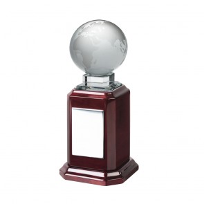 8 Inch Globe On Piano Wood Base Optical Crystal Award