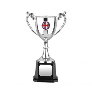 7 Inch Silver Finish Leaf Handle Worldwide Trophy Cup