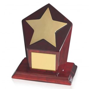 6 Inch Bright Gold Finish & Piano Wood Base Timezone Star Award