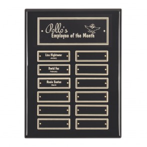 12 x 9 Inch Gloss Black With 12 Brass Plates Victory Plaque
