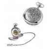 Chrome Fisherman Spring Wound Skeleton Pocket Watch With Chain
