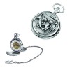 Chrome Horse And Jockey Spring Wound Skeleton Pocket Watch With Chain