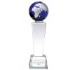 9 Inch Blue Globe & Clear Tower Unite Crystal Award